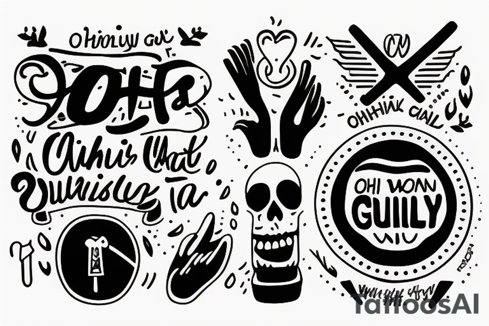 The words "Oh I wanna be guilty" with minimal Christian imagery incorporated tattoo idea