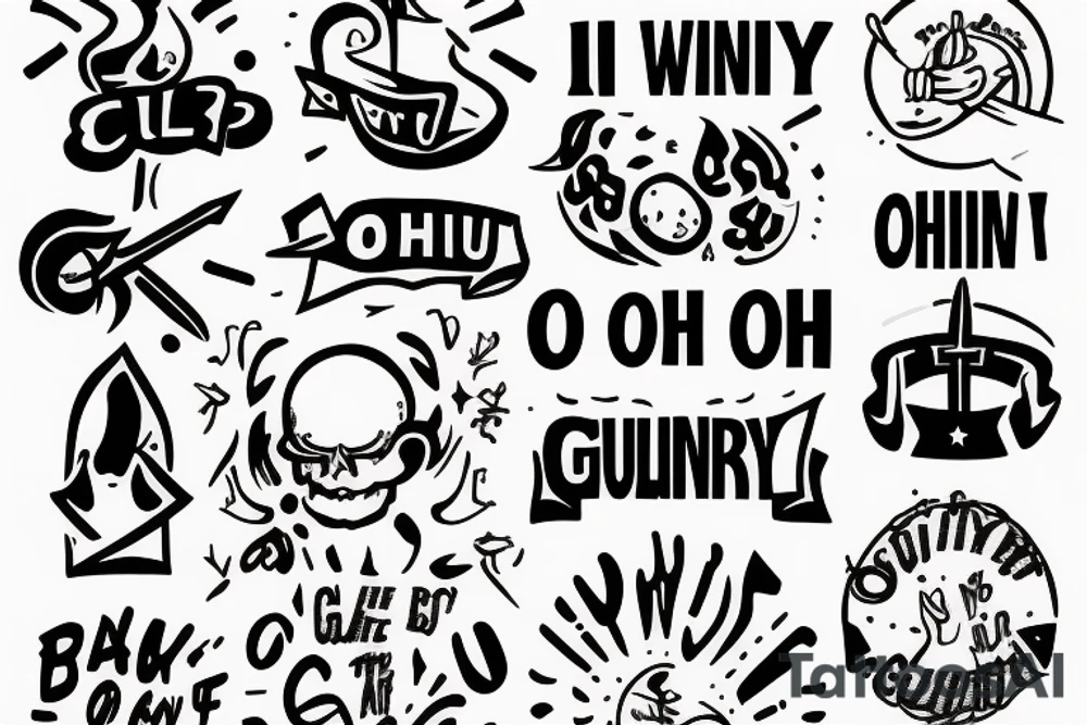 The words "Oh I wanna be guilty" with minimal Christian imagery incorporated tattoo idea