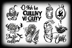 The words "Oh I wanna be guilty" with minimal Christian imagery incorporated tattoo idea