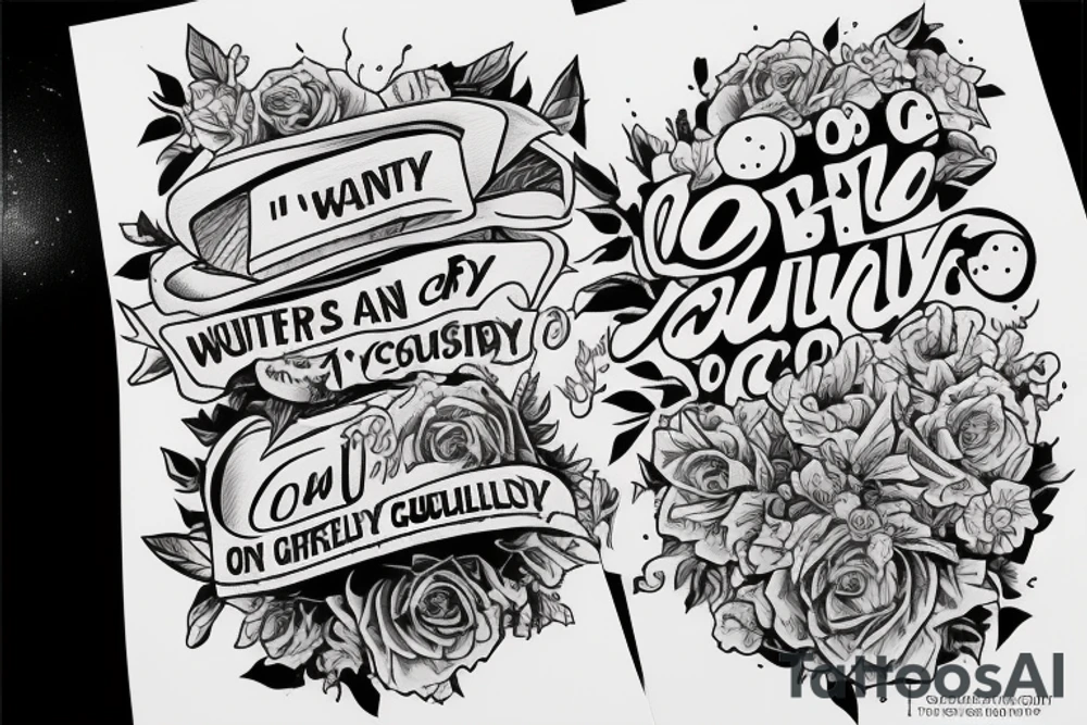 The words "Oh I wanna be guilty" with minimal Christian imagery incorporated tattoo idea