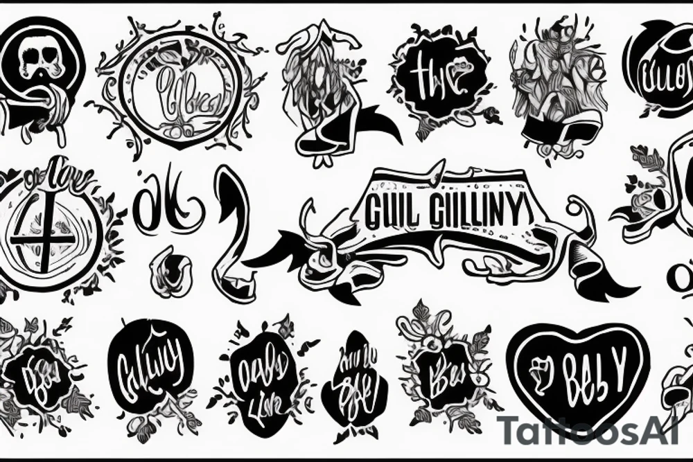 The words "Oh I wanna be guilty" with minimal Christian imagery incorporated tattoo idea