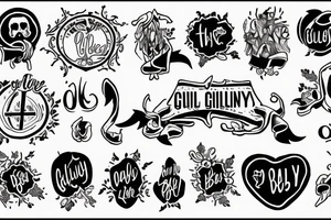The words "Oh I wanna be guilty" with minimal Christian imagery incorporated tattoo idea