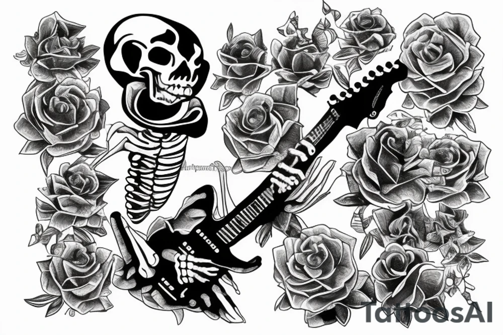 Fine like skeleton playing an electric guitar tattoo idea