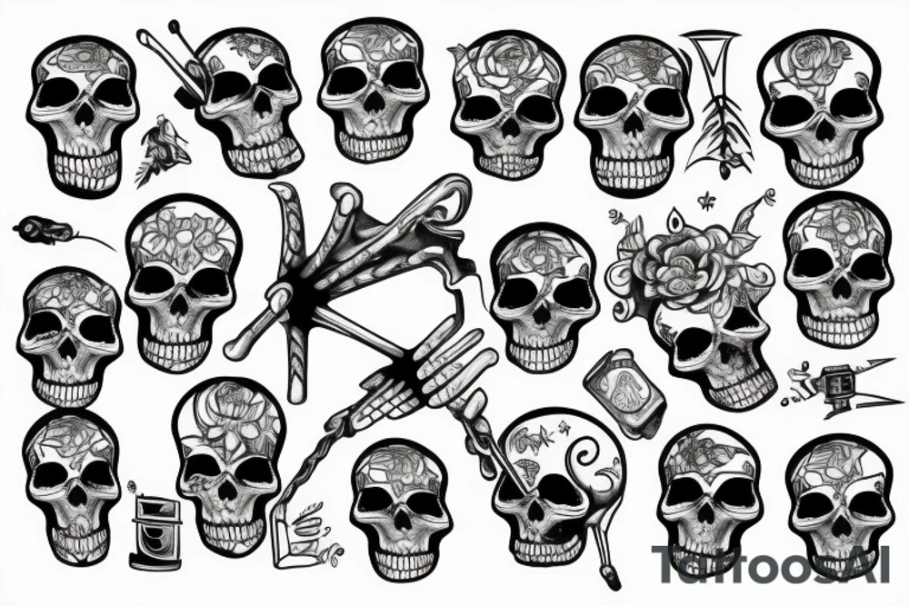 Fine like skeleton playing an electric guitar tattoo idea