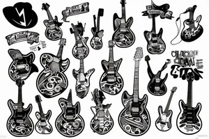 Fine line skeleton playing an electric guitar tattoo idea