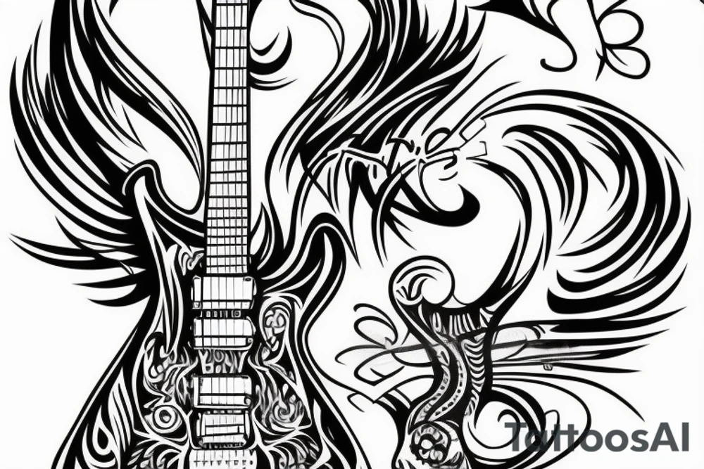 Fine line skeleton playing an electric guitar tattoo idea