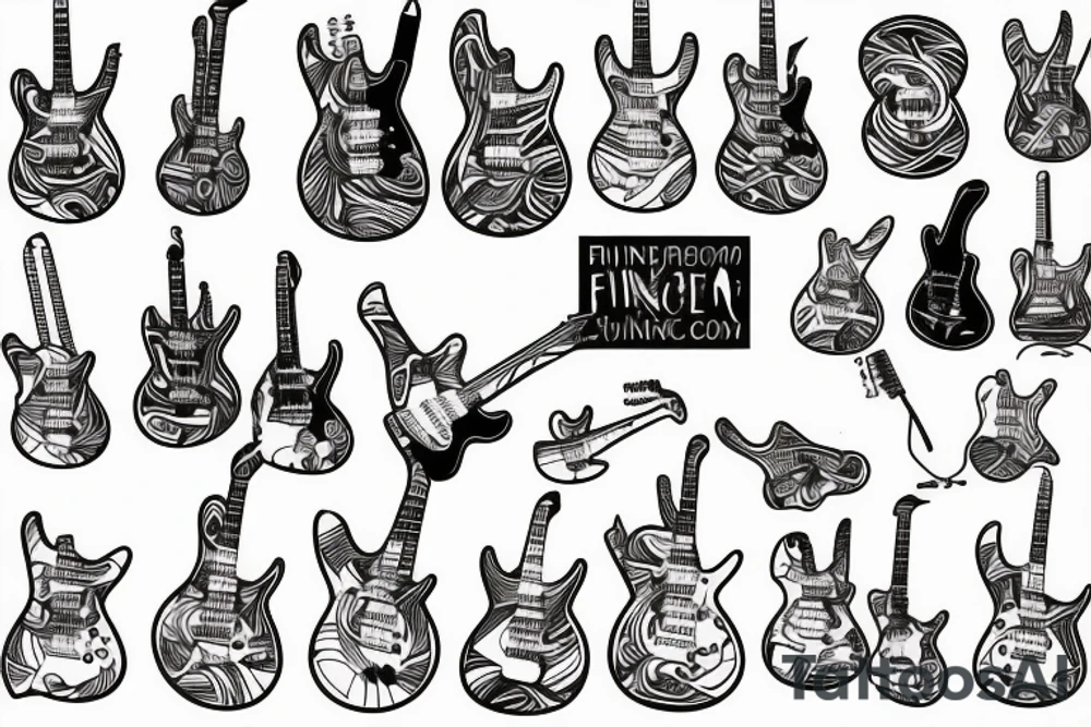 Fine line skeleton playing an electric guitar tattoo idea