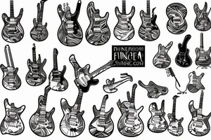 Fine line skeleton playing an electric guitar tattoo idea