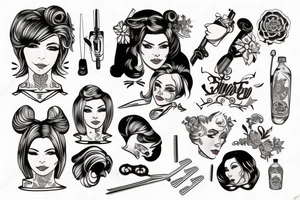 Female hair stylist In the middle, holding siccors tattoo idea
