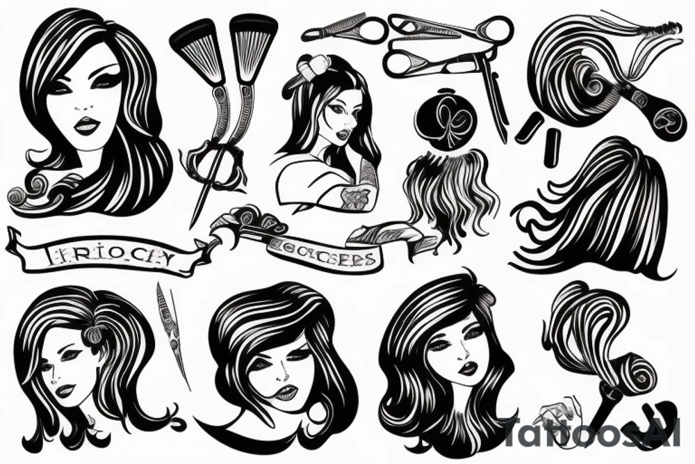 Female hair stylist In the middle, holding siccors tattoo idea
