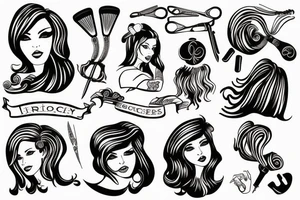 Female hair stylist In the middle, holding siccors tattoo idea