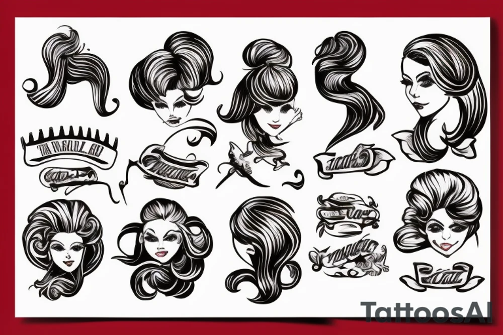 Female hair stylist In the middle of a crest holding scissors tattoo idea