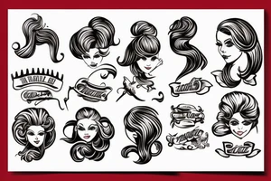 Female hair stylist In the middle of a crest holding scissors tattoo idea
