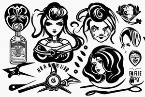 Female hair stylist In the middle of a crest holding scissors tattoo idea