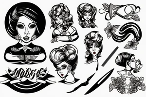 Female hair stylist In the middle of a crest holding scissors tattoo idea
