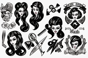 Female hair stylist In the middle of a crest holding scissors tattoo idea