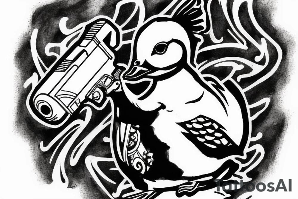 baby duck holding gun tattoo idea