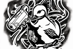 baby duck holding gun tattoo idea