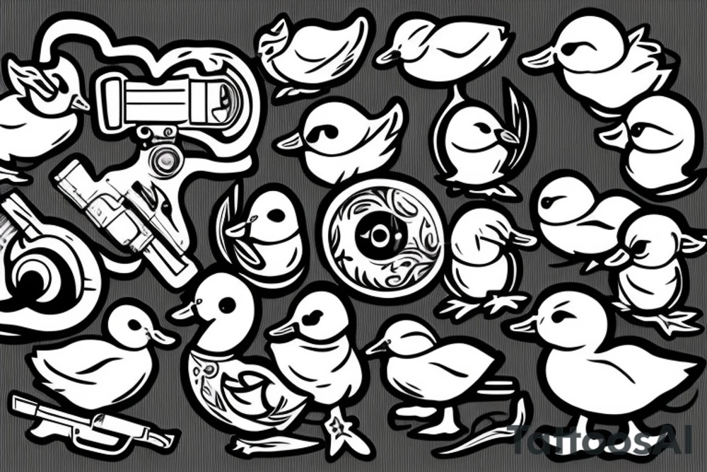 baby duck holding gun tattoo idea