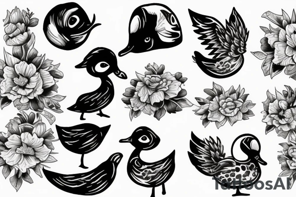 baby duck shooting flowers tattoo idea