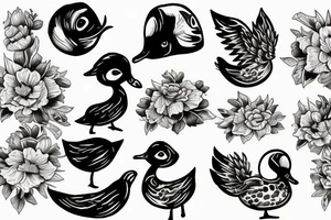 baby duck shooting flowers tattoo idea
