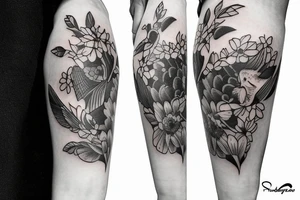 baby duck shooting flowers tattoo idea