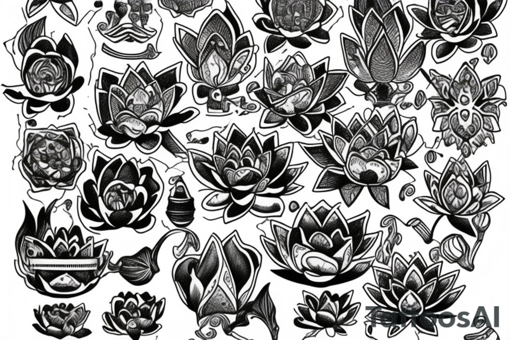 Million pettle lotus flower burying into enlightenment tattoo idea