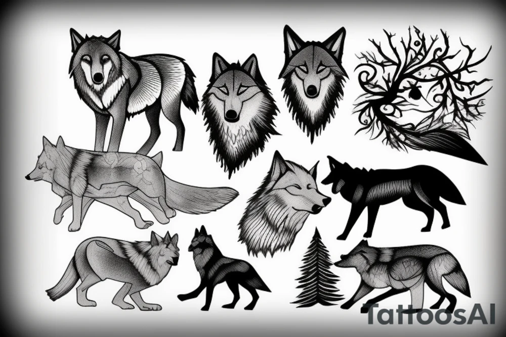 Forest and wolf tattoo idea
