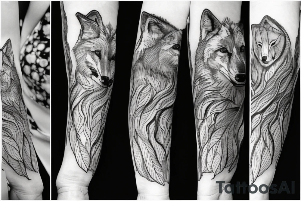 Forest and wolf sleeve tattoo idea