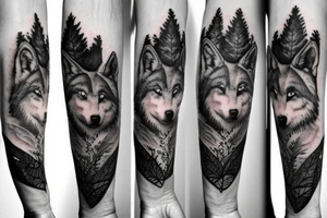 Forest and wolf sleeve tattoo idea