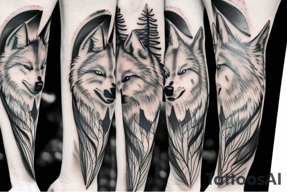 Forest and wolf sleeve tattoo idea