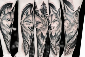 Forest and wolf sleeve tattoo idea