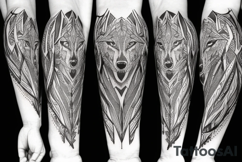 Forest and wolf sleeve tattoo idea