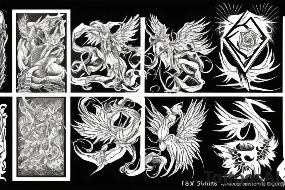 demon wing whit a five leaf clofer tattoo idea