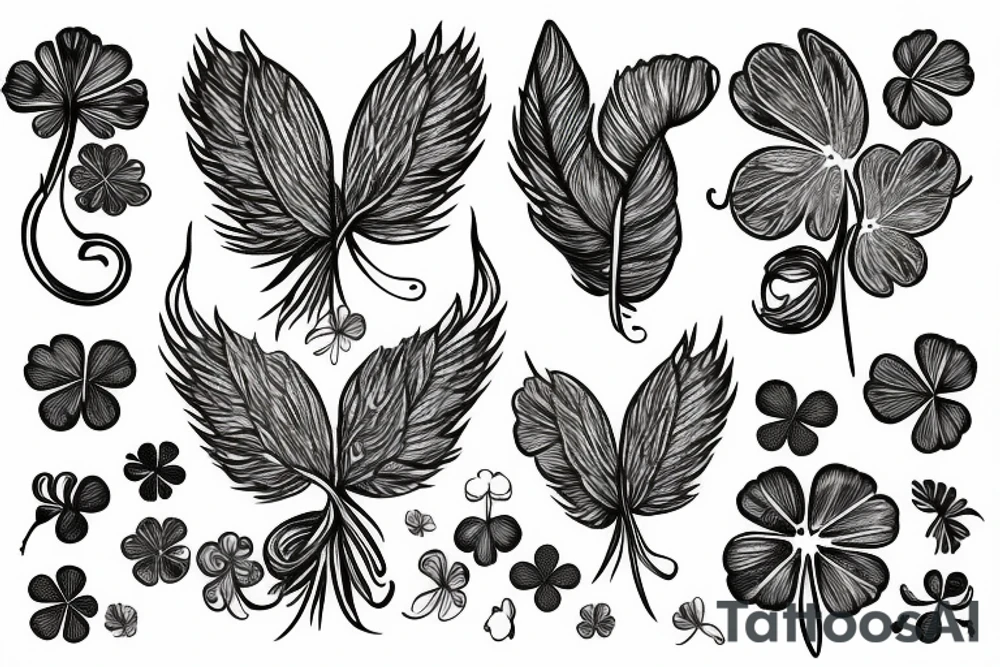 demon wing whit a five leaf clover tattoo idea