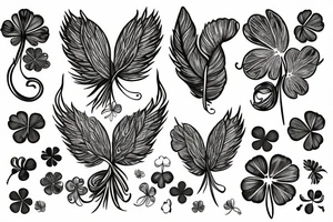 demon wing whit a five leaf clover tattoo idea