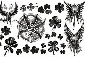 demon wing whit a five leaf clover tattoo idea