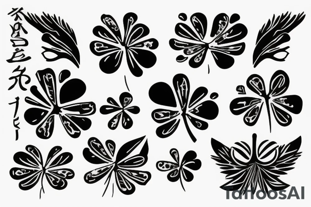 demon wing whit a five leaf clover tattoo idea