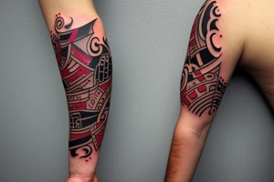 upper arm band. Mostly black with some red tattoo idea