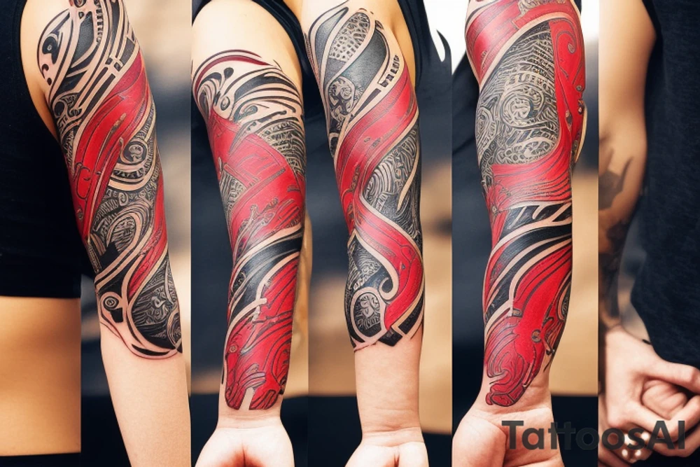 upper arm band. Mostly black with some red tattoo idea