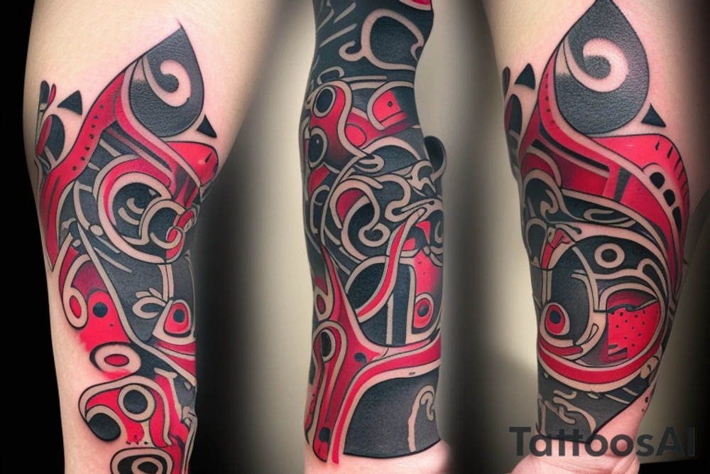 small upper arm band. Mostly black with some red tattoo idea