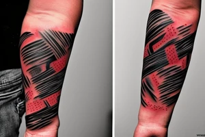 small upper arm band. Mostly black with some red tattoo idea