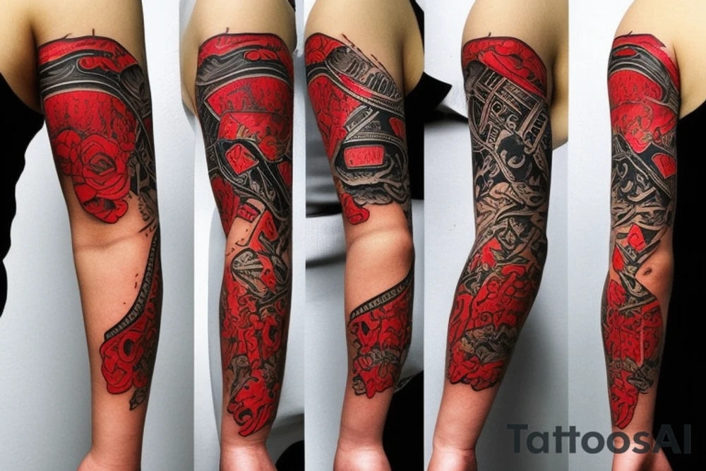 small upper arm band. Mostly black with some red tattoo idea