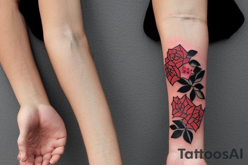 small upper arm band. Mostly black with some red tattoo idea