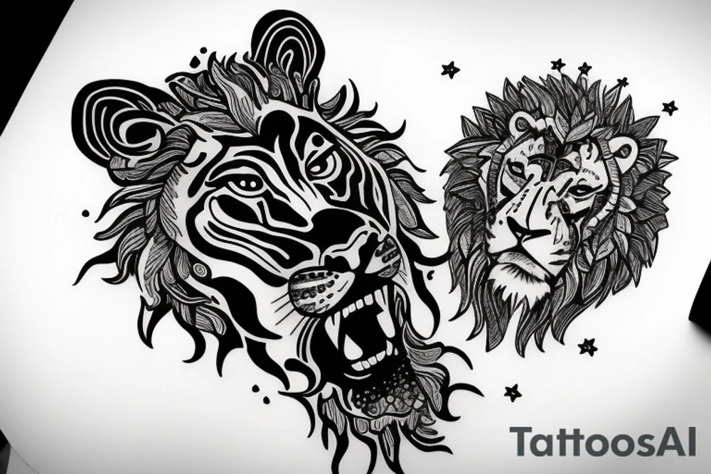 Astronaut with a lion full of wisdom tattoo idea