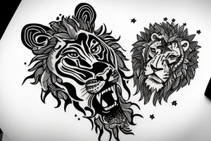 Astronaut with a lion full of wisdom tattoo idea