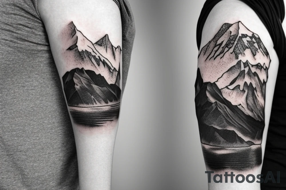 Sleeve tattoo from wrist to just before elbow. Andes mountains, California bear, mount everest tattoo idea