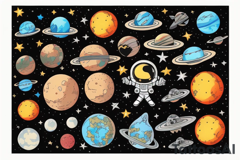 astronaut visiting new planet tattoo idea