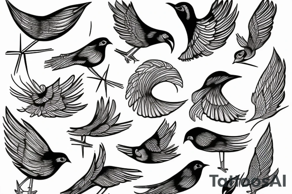 Lines with words, birds tattoo idea