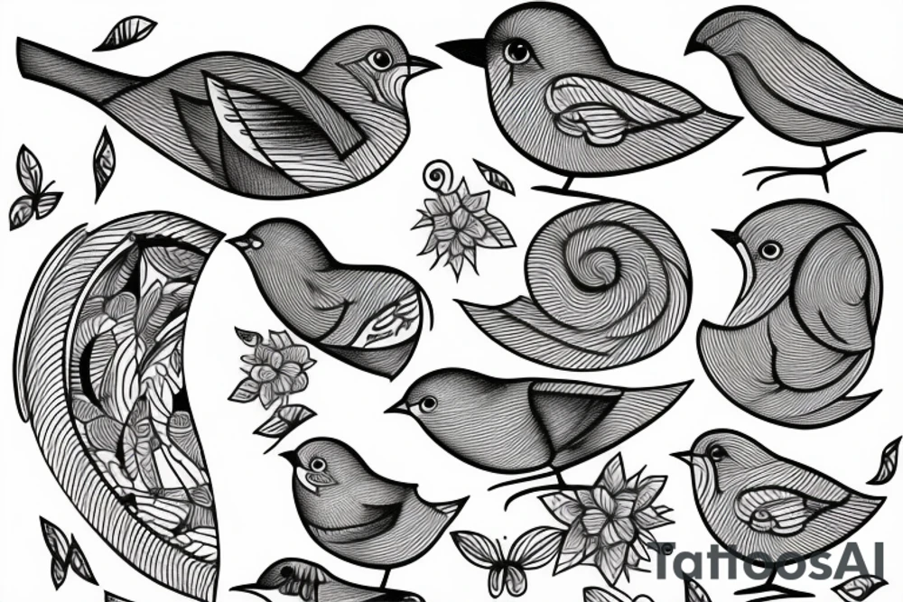 Lines with words, birds tattoo idea